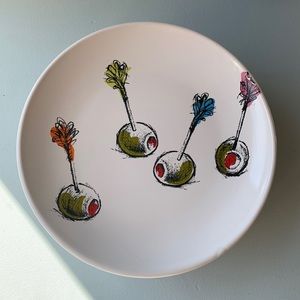 6 - ROOM CREATIVE “SCETCH OLIVES” SIGNATURE STONEWARE 6” APPETIZER PLATES